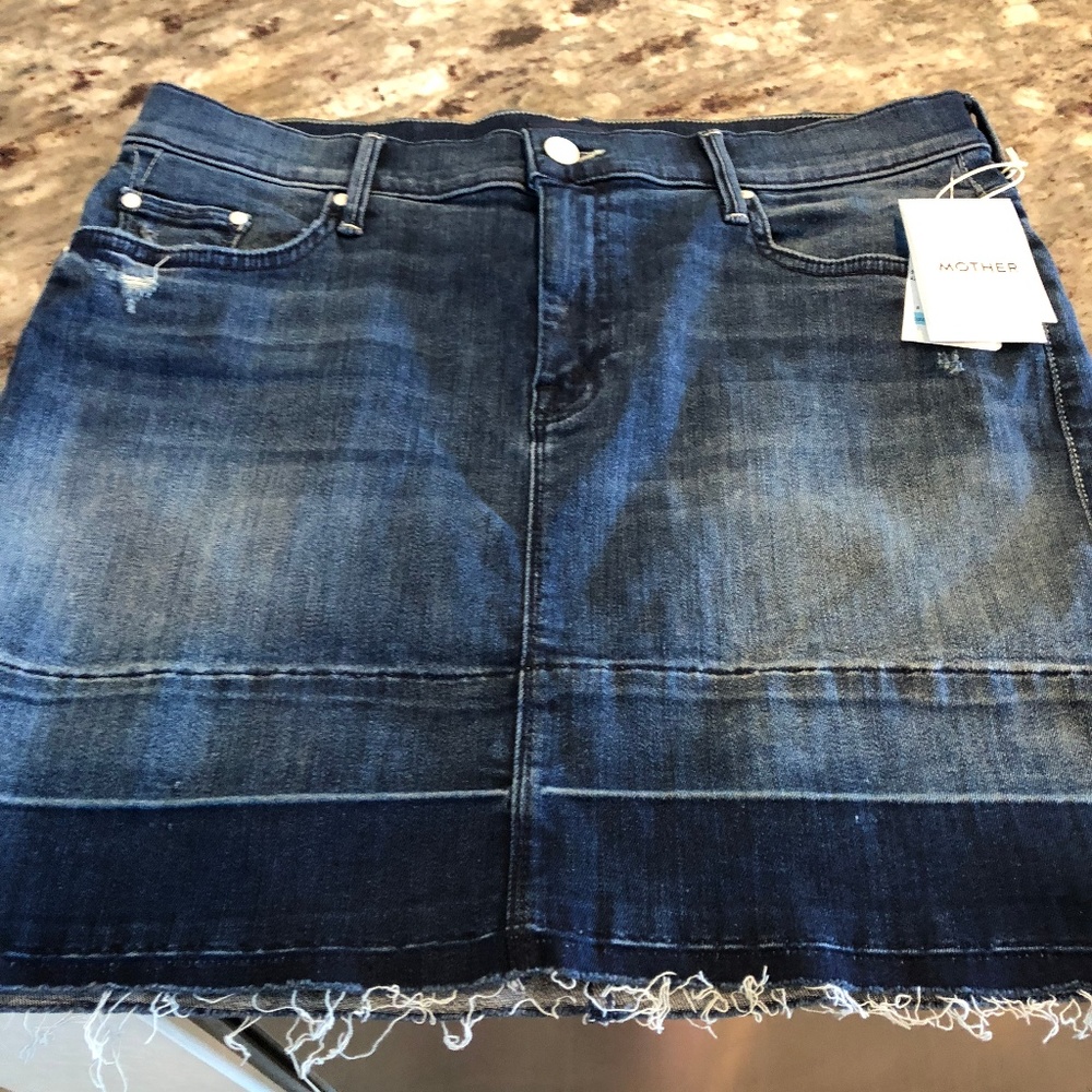 Mother Womens Denim Stretch Released Hem Skirt NWT